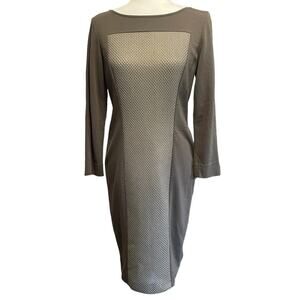Lafayette 148 New York Long Sleeve Cotton Army Green Honeycomb Dress Size Small
